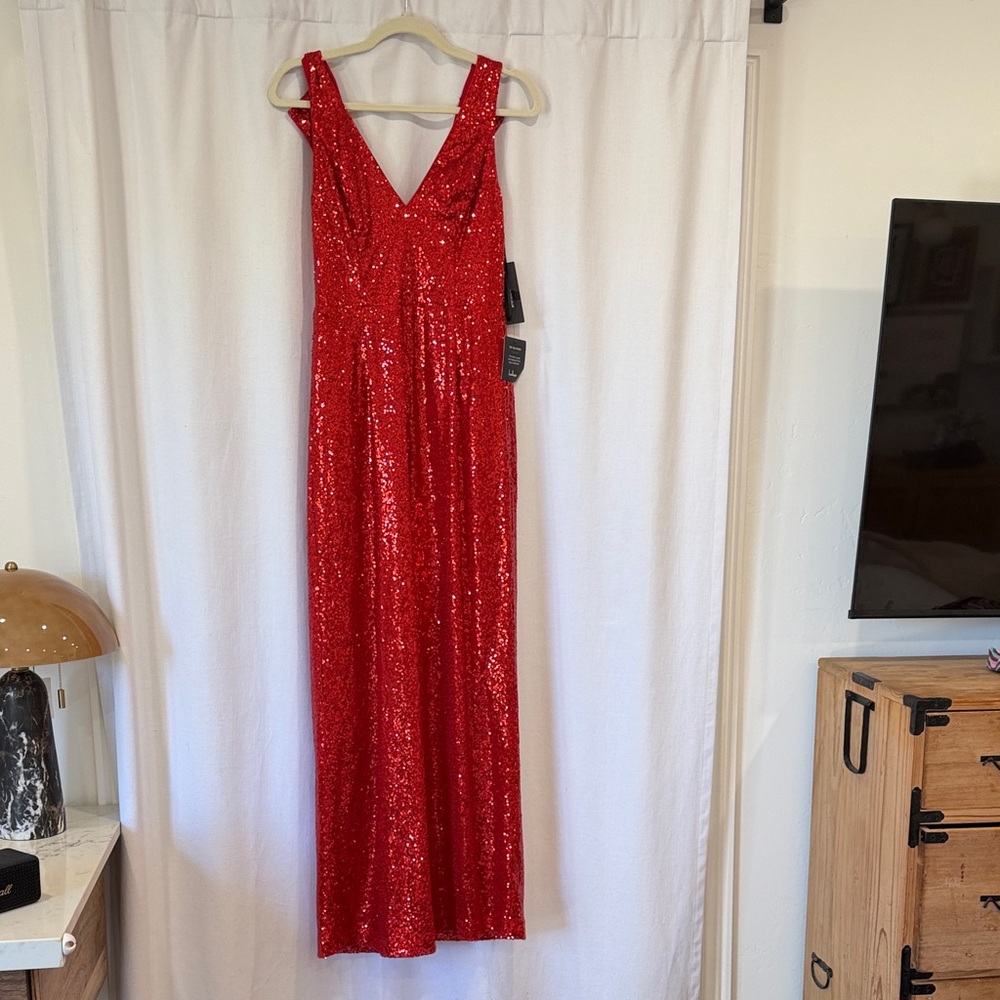 Lulu’s Red Sequin V Neck Jumpsuit